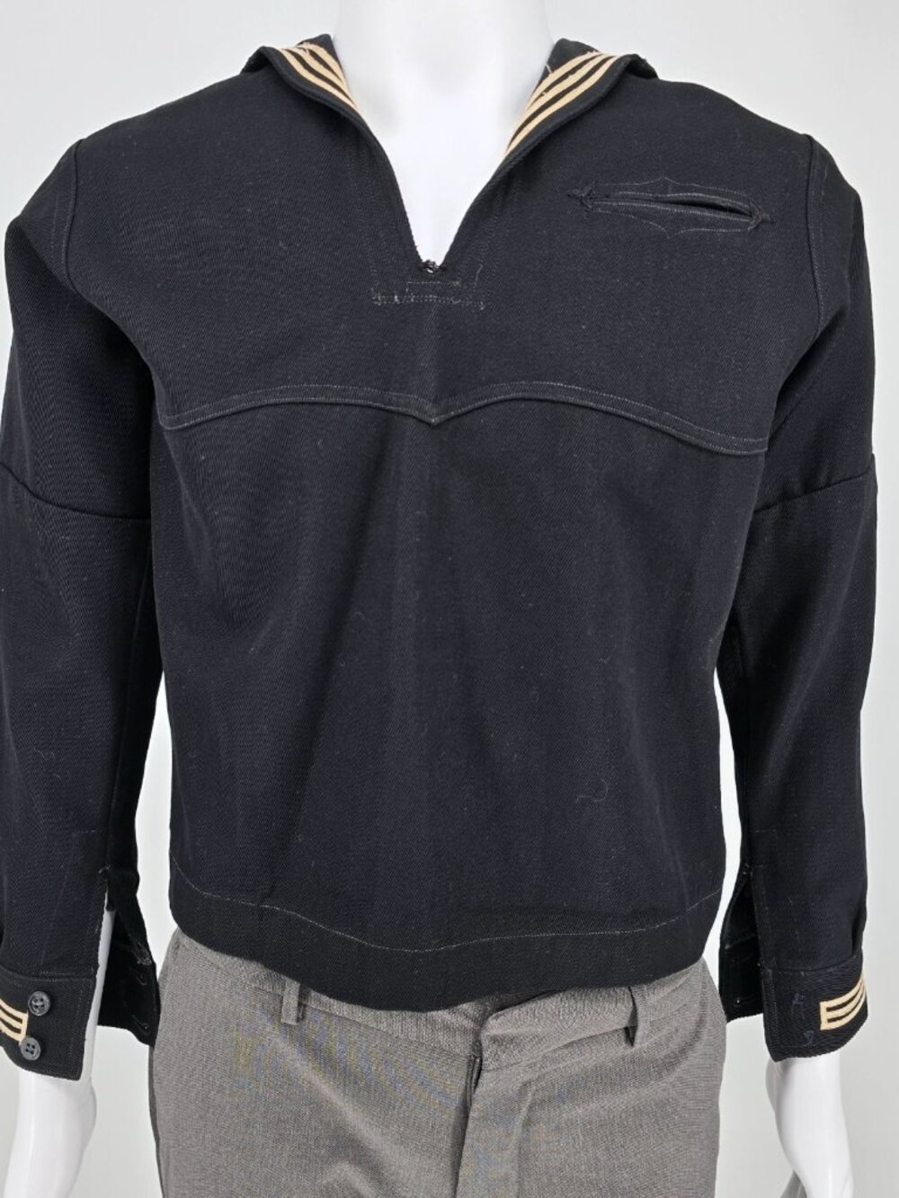 Vintage 1950s US Navy Black Gabardine Wool Crackerjack Liberty Jumper (40/M)